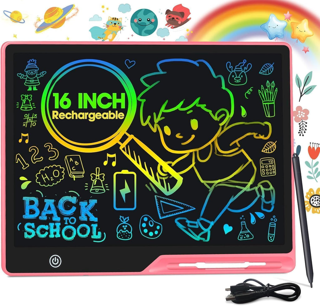 POPERFUN LCD Writing Tablet for Kids, Rechargeable Kids Drawing Pad 16 Inch Colorfuls Doodle Board, Kids Drawing Tablet Toys for Ages3 4 5 6 7 8 for Girls Boys Adults (Light Pink)