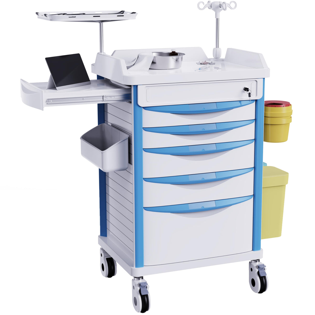 Medical Rolling Crash Cart with Integrated Medical Countertop