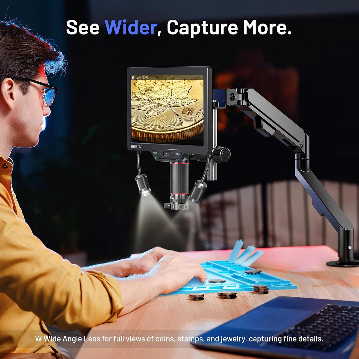 TOMLOV 3D Magnetic Dual Lens Digital Microscope TM3K-3D Max, 10.1" 3K Scope