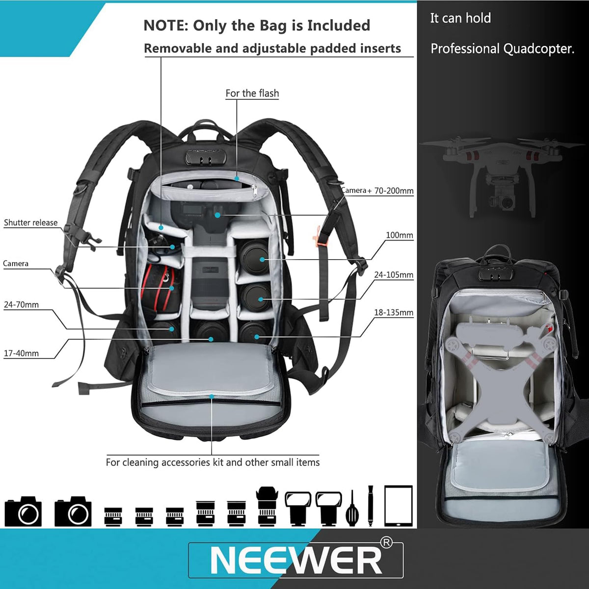 NEEWER Convertible Rolling Camera Backpack for SLR/DSLR and Accessories