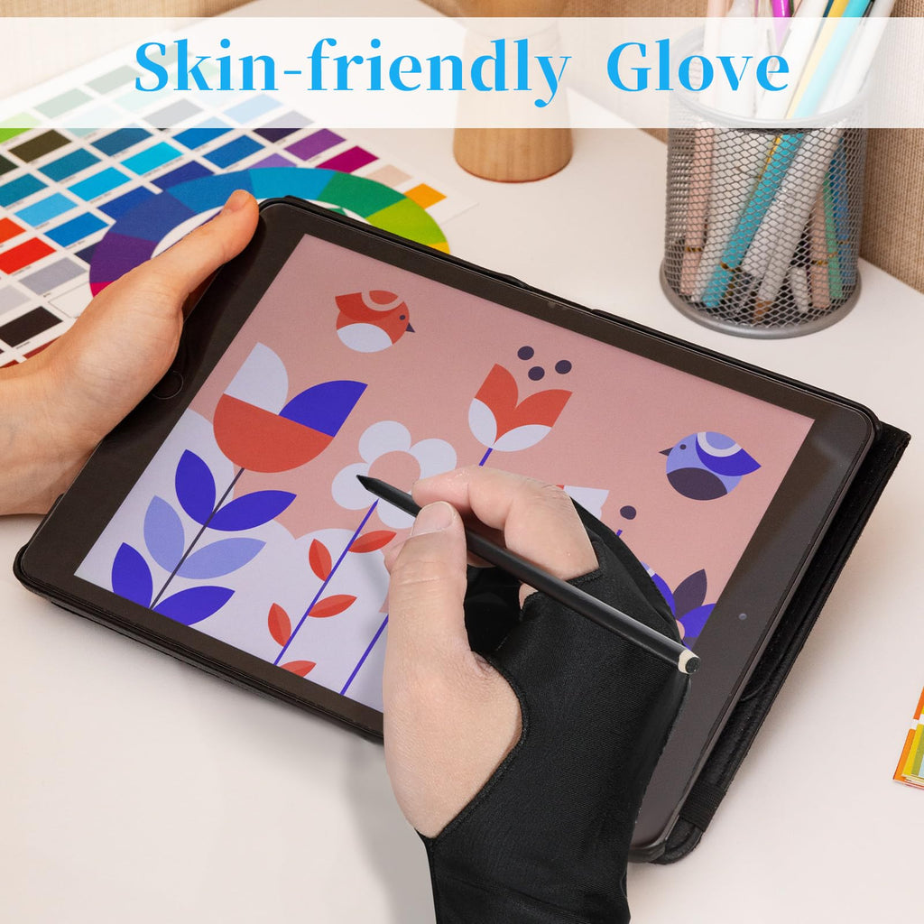 Giantree 2 Pcs Digital Drawing Glove, 3-Layer Palm Rejection Artist Glove for Drawing Graphics Monitor Tablet Paper Sketching