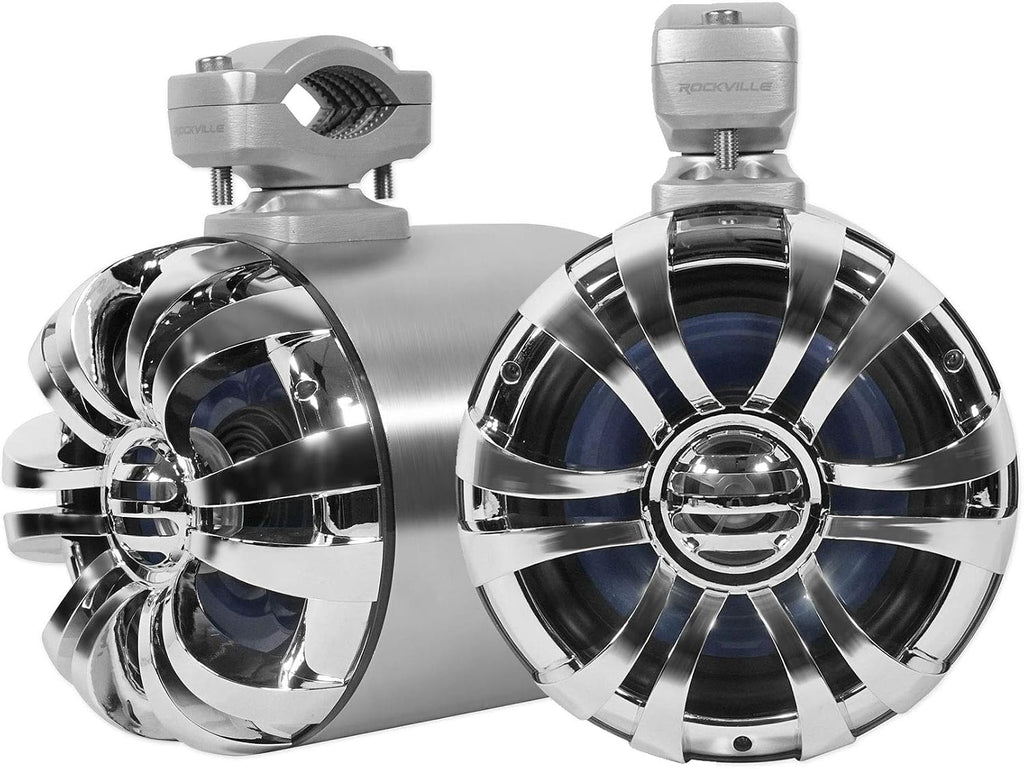 Rockville WB65 Pair Silver 6.5" Metal Marine Wakeboard Tower Speakers