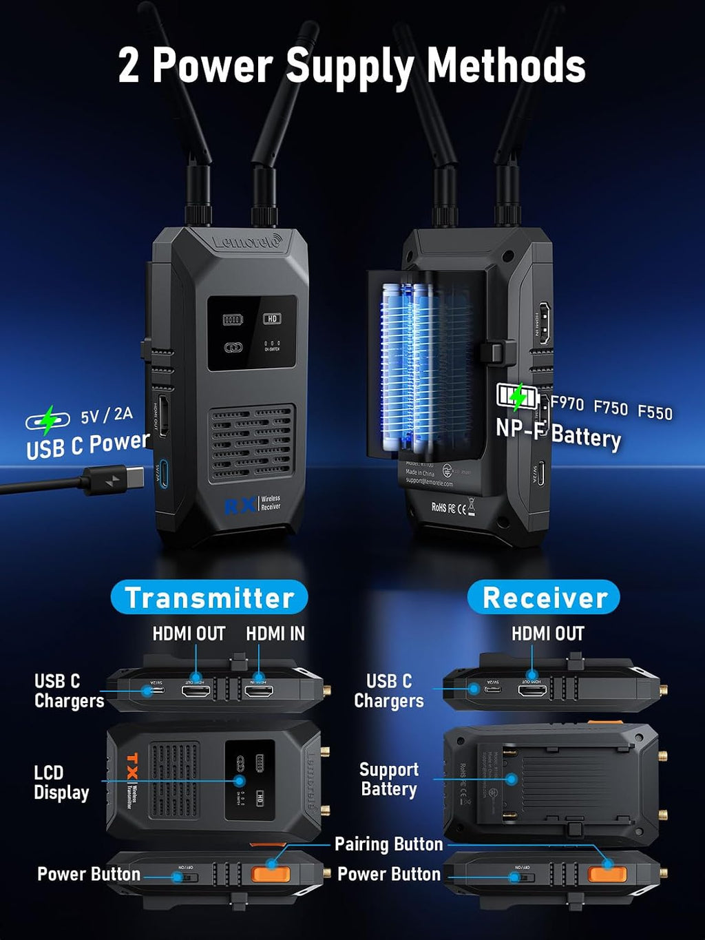 Lemorele R1100 Wireless HDMI Transmitter Receiver Kit 656FT 5G WiFi 1TX 1RX