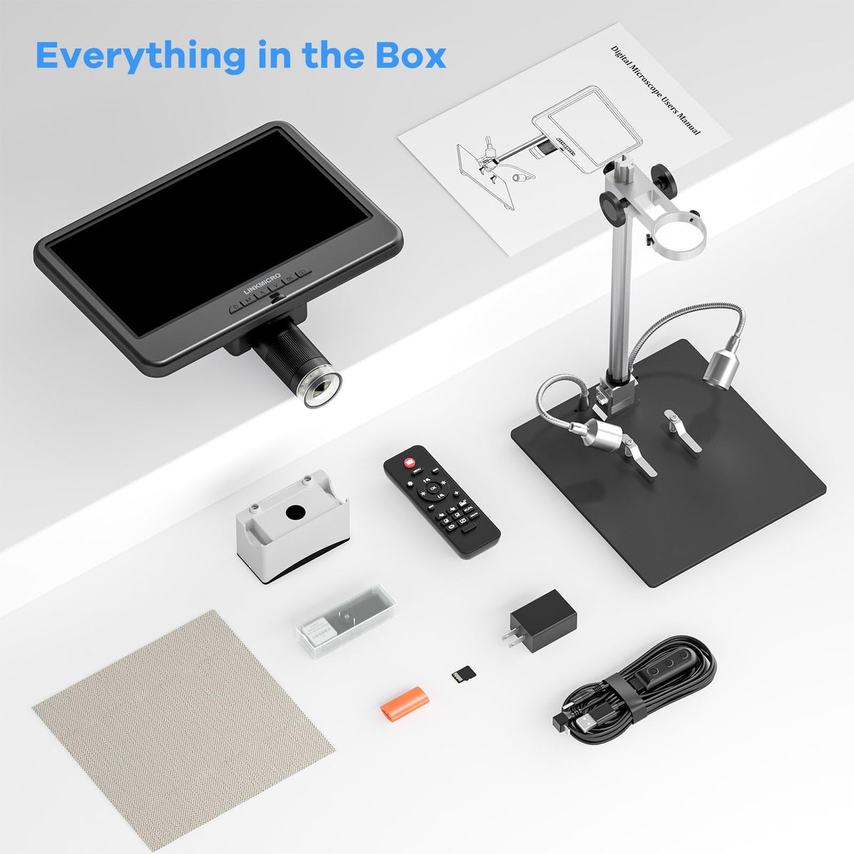 LM109A 10.1" Digital Microscope, Flexible Arm Stand with C-Clamp