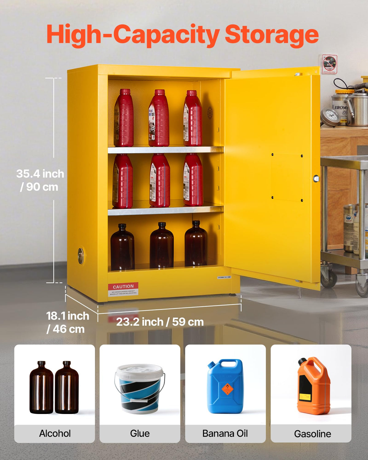 VEVOR Flammable Cabinet, 18" x 18" x 35", Yellow