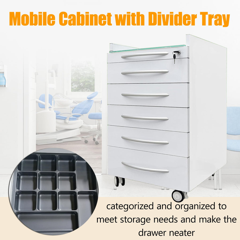 TECHTONGDA Dental Assistant's Mobile Cabinet 5 Drawer Medical Dental Mobile Cart, Stainless Steel Moving Storage Cabinet Utility Cart with Lock and 4 Casters for Office Clinic Hospital