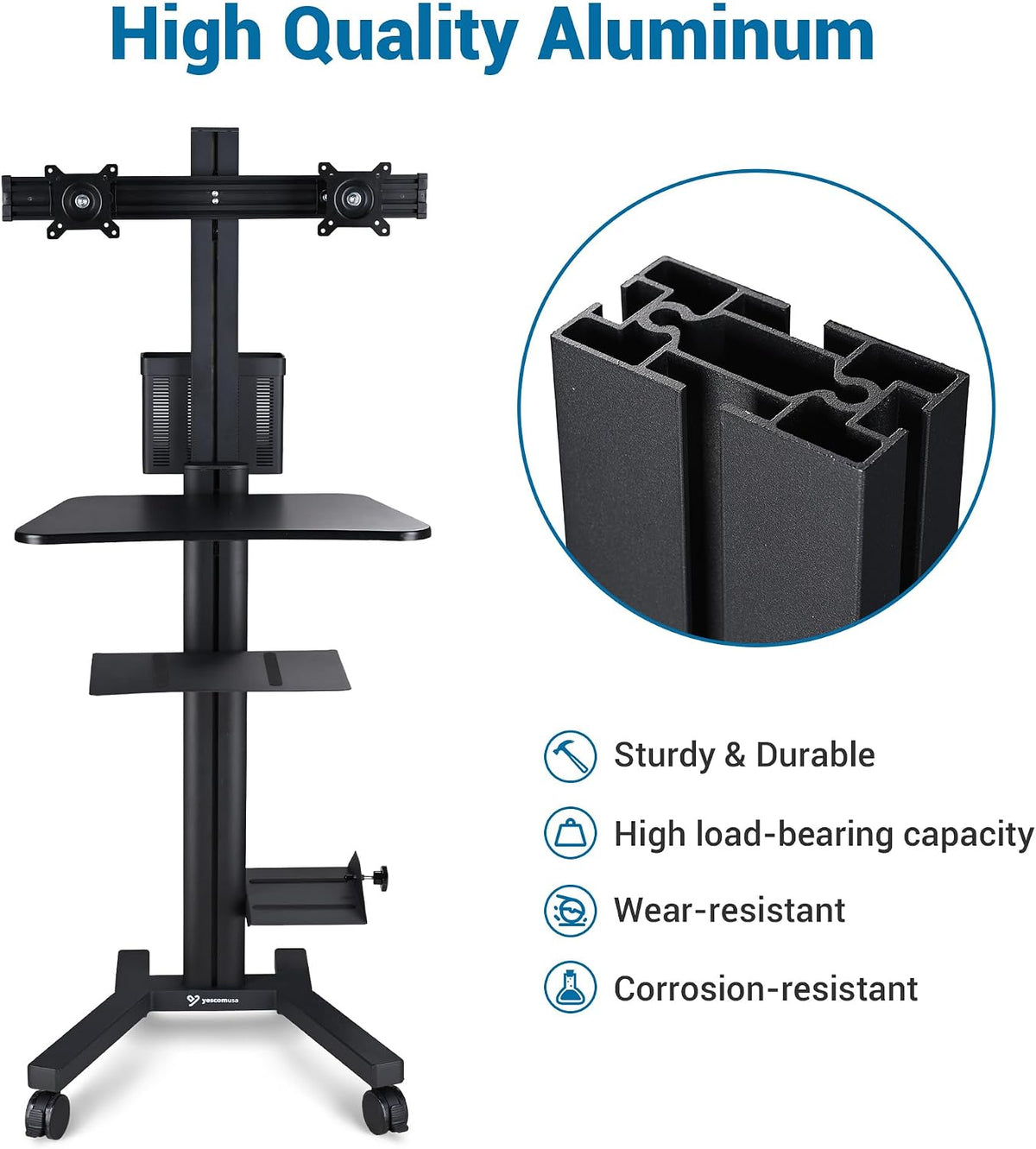 AW NexusX Commander Mobile Computer Cart Medical Rolling PC Stand Desk