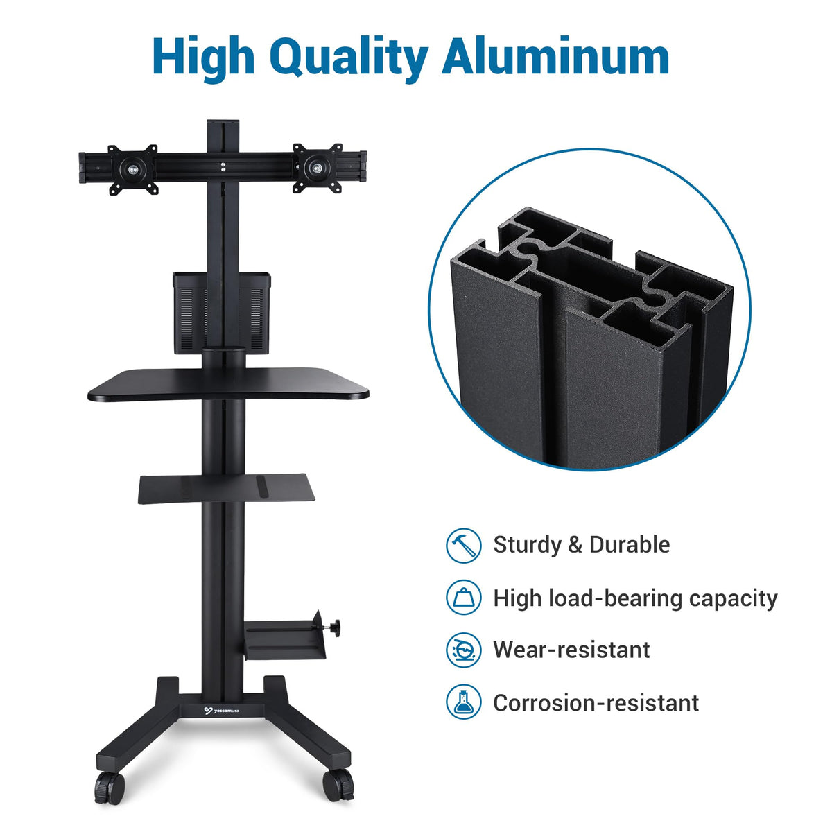 AW NexusX Commander Mobile Computer Cart Medical Rolling PC Stand Desk