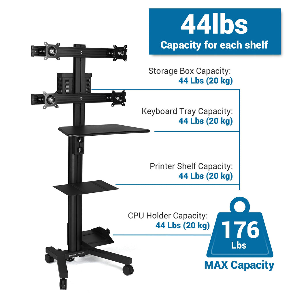 AW NexusX Commander Mobile Computer Cart Medical Rolling PC Stand Desk