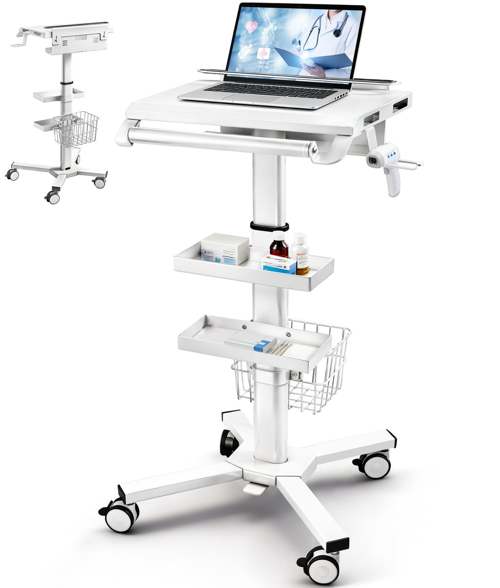5-Tier Medical Storage Crash Cart with 4 Silent Wheels & 2 Trash Cans, Mobile Medical Utility Cart with Adjustable IV Pole and Disposal Holder for Clinic, Hospital, Salon, Lab