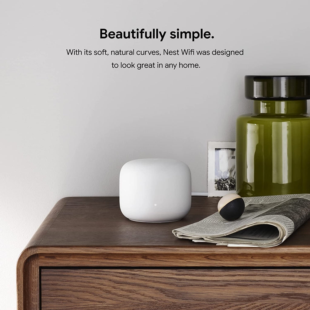 Nest WiFi Router with 1 Point - Mesh for Wireless Internet Wi-Fi Extender Smart Speaker Works and Google Home Systems Snow