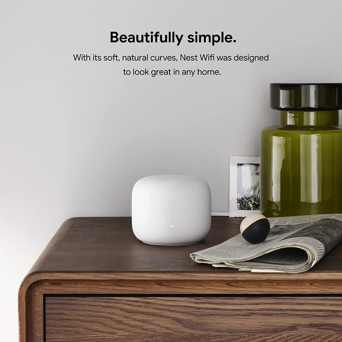 Nest WiFi Router with 1 Point - Mesh for Wireless Internet Wi-Fi Extender Smart Speaker Works and Google Home Systems Snow