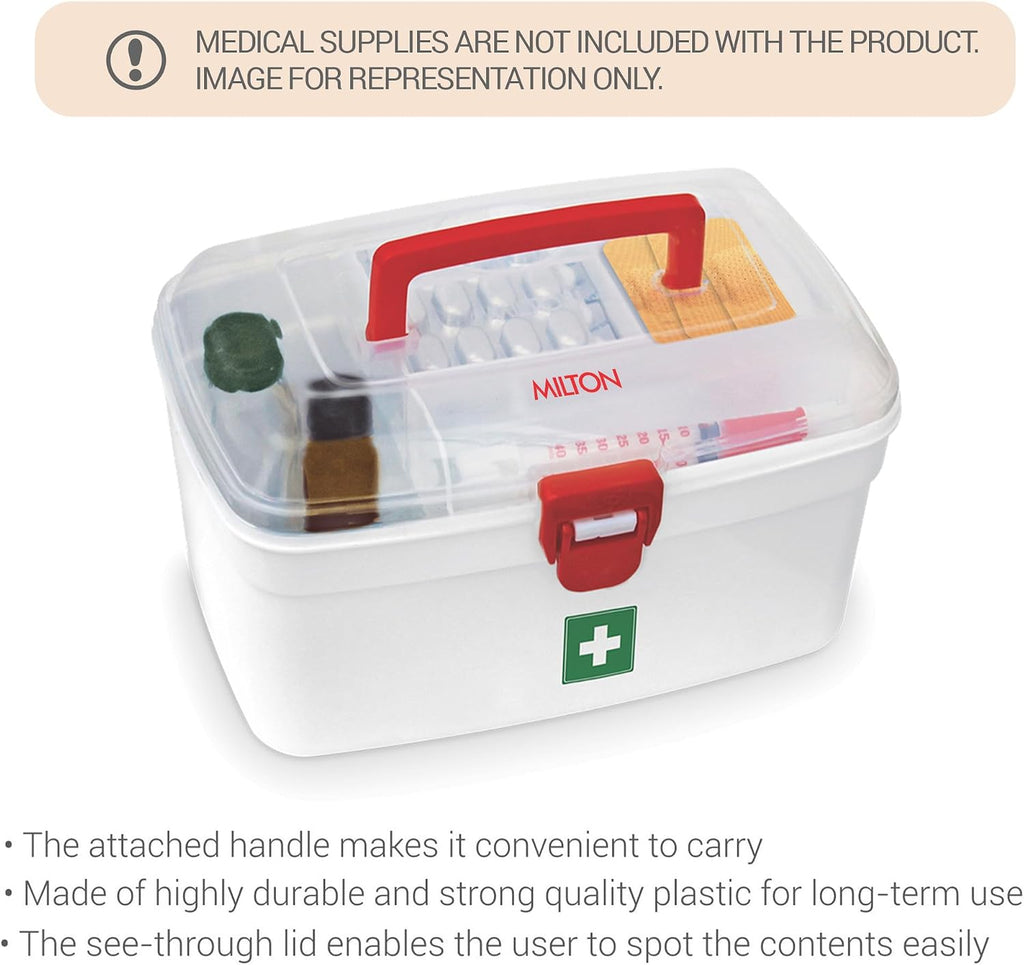 MILTON Plastic Medicine Box, First Aid Box, Set of 6, Small Storage with Handle, Emergency Indoor Outdoor Medical Utility Cabinet Organizer, Transparent, Portable Lockable & Detachable Tray