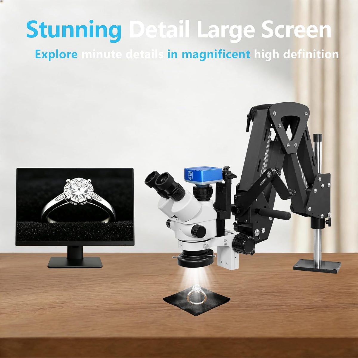 DZQ Jewelry Trinocular Microscope with Camera, 7X-45X Magnification