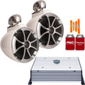 Wet Sounds ICON8W-SC White 8 in Tower Speaker HTX2 Amp Bundle
