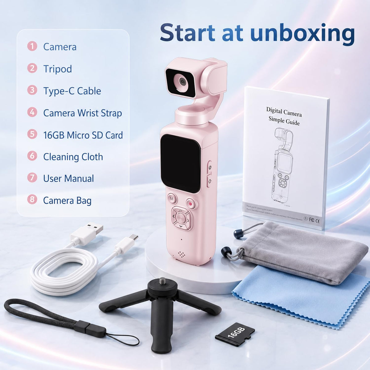 4K Vlogging Camera, Pocket Digital Camera, 330Â° Rotating Lens