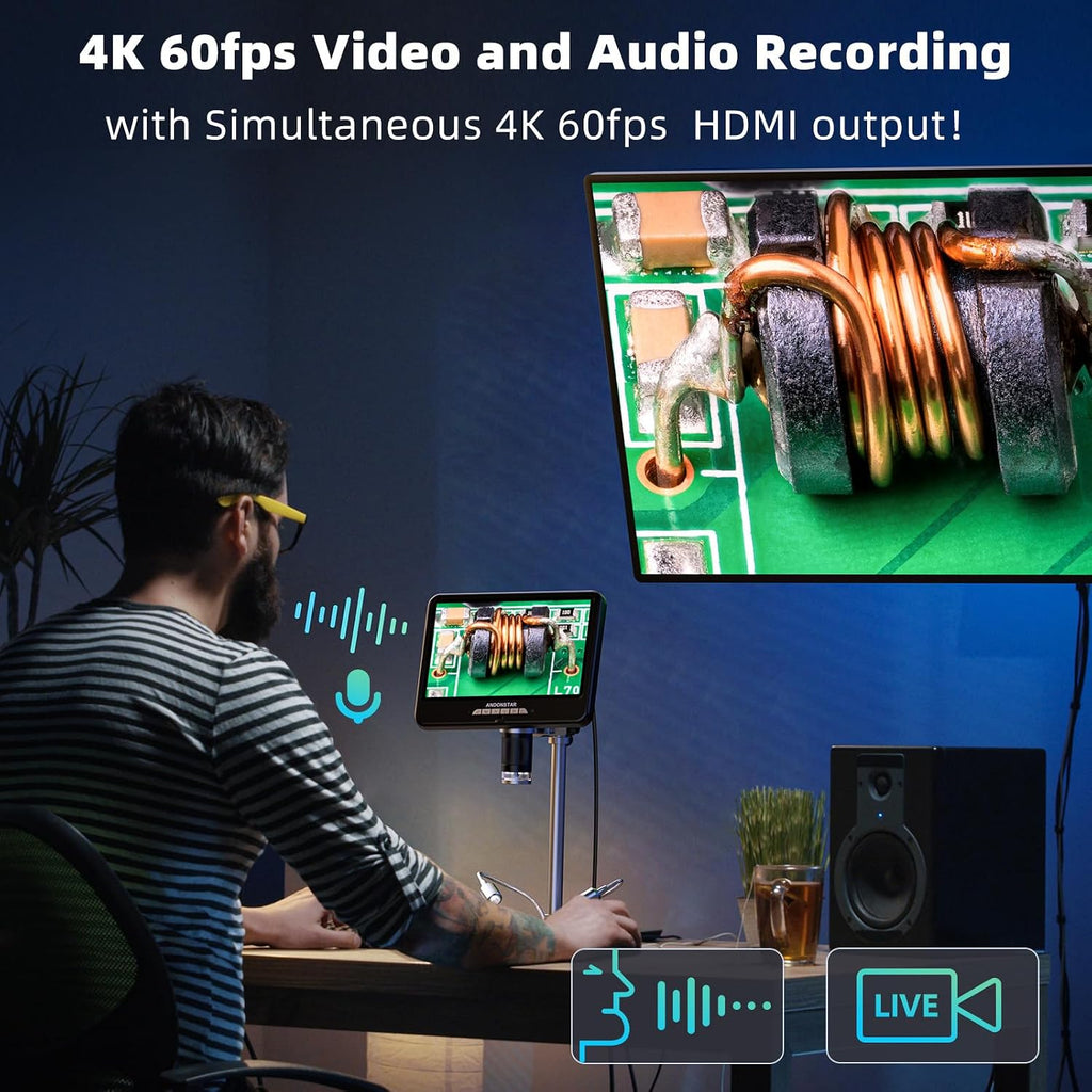 Andonstar 4K 60FPS 10.1" HDMI Digital Microscope for Soldering, Coin
