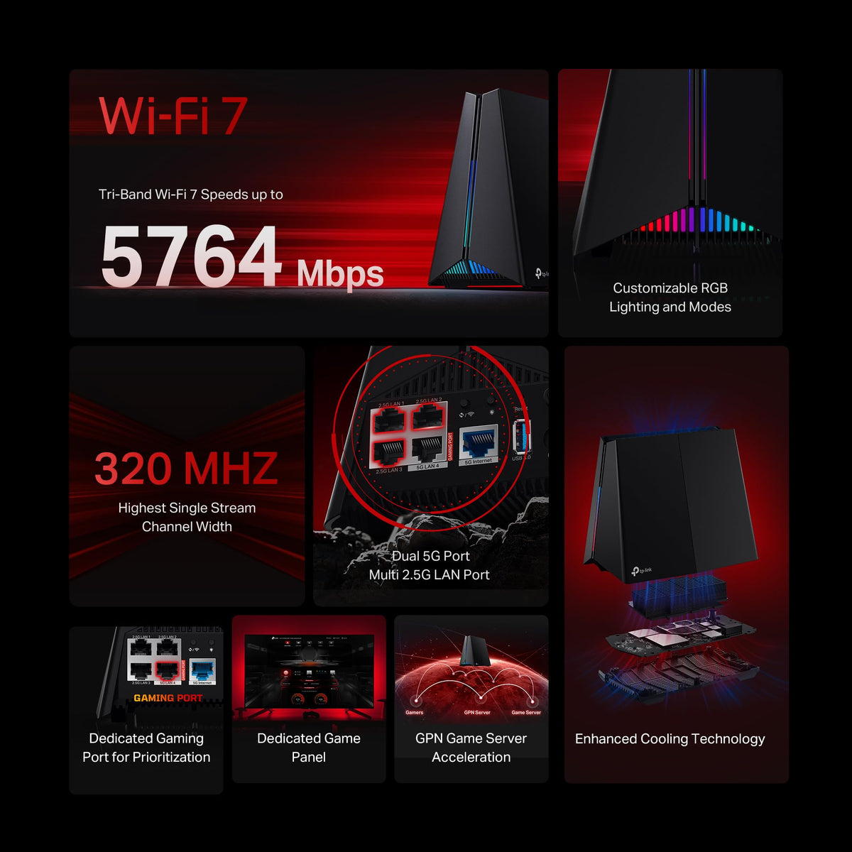 TP-Link Dual-Band BE6500 WiFi 7 Gaming Router 6.5 Gbps (Archer GE400)