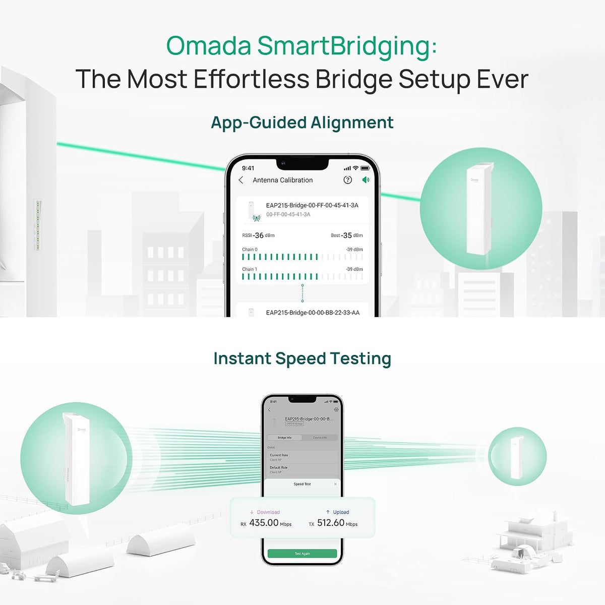 Omada 5GHz AC867 Wireless Bridge, 5km Distance, Gigabit(EAP215-Bridge KIT)
