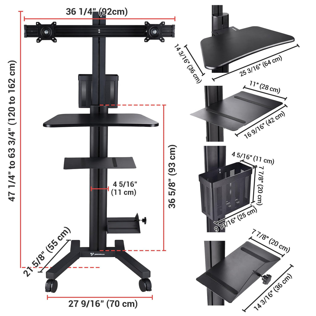 AW NexusX Commander Mobile Computer Cart Medical Rolling PC Stand Desk