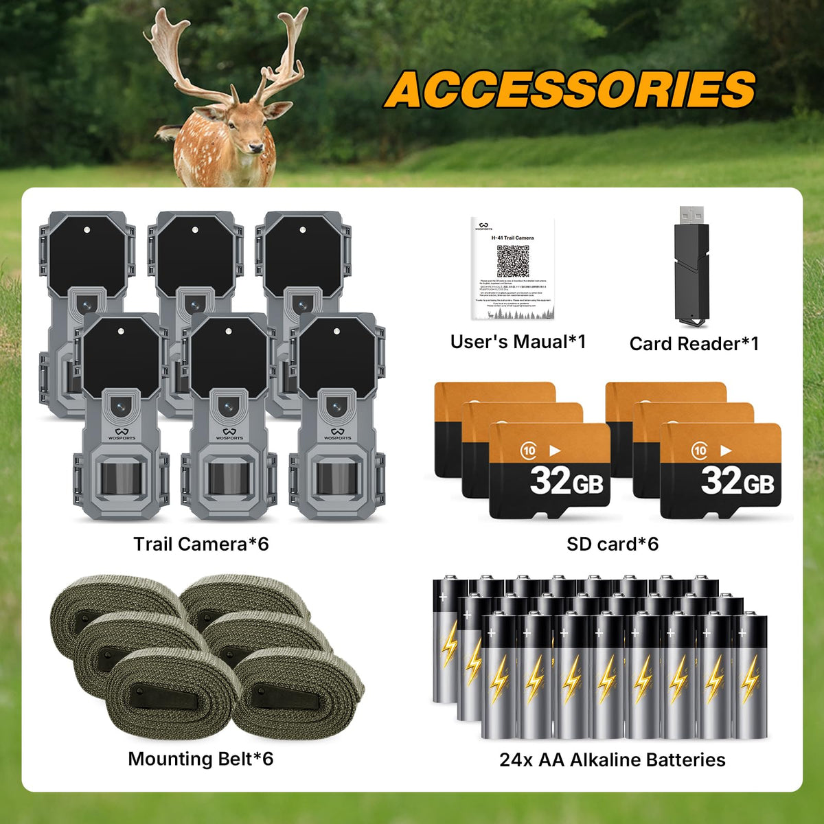 WOSPORTS Mini Trail Camera 4 Pack 32MP 1080P HD Deer Camera with 32GB SD Card Game Cameras with Night Vision Motion Activated Waterproof with Card Reader