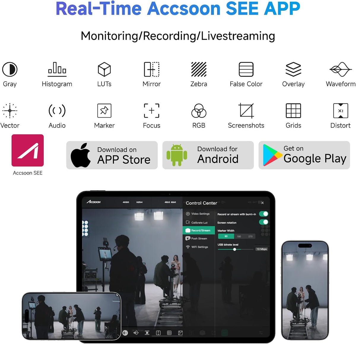 Accsoon CineView SE 4K Wireless SDI HDMI Video Transmitter&Receiver, 4K30/1080P60 Camera Control Video Transmission System, 1312ft 50ms Lat. USB +4 Apps Monitoring, Pair CineView M7 Pro/Master 4K