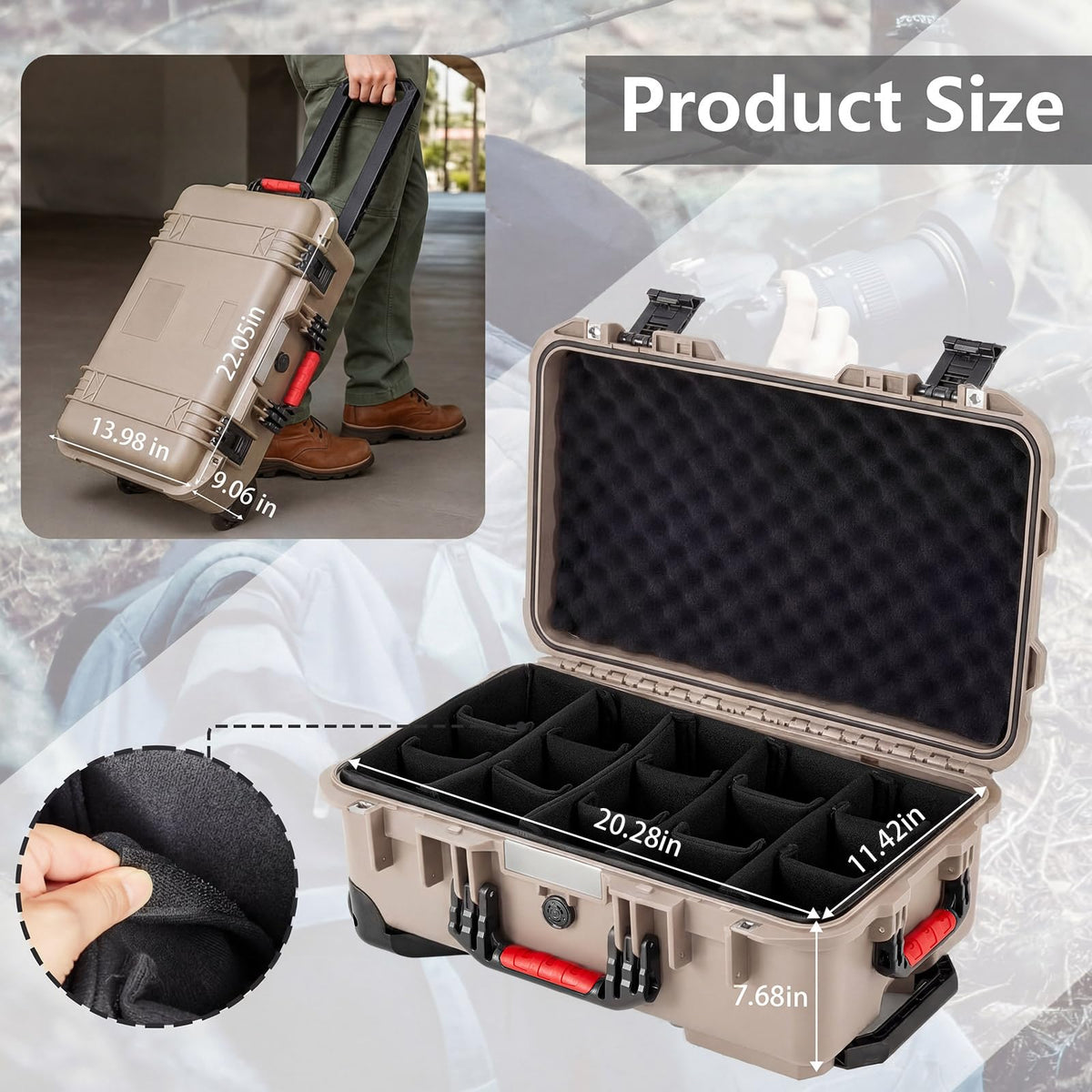 Relaxweex Rolling Camera Hard Case with 15 Padded Dividers & Wheels