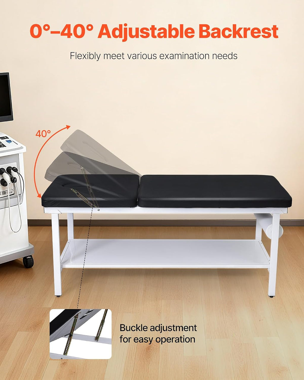 VEVOR Medical Exam Table, 500LBS Loading Medical Examination Bed with 0Â°â40Â° Adjustable Backrest, Physical Therapy Exam Table with Storage Shelf & Paper Roll Dispenser for Hospital Clinic Rehab Center