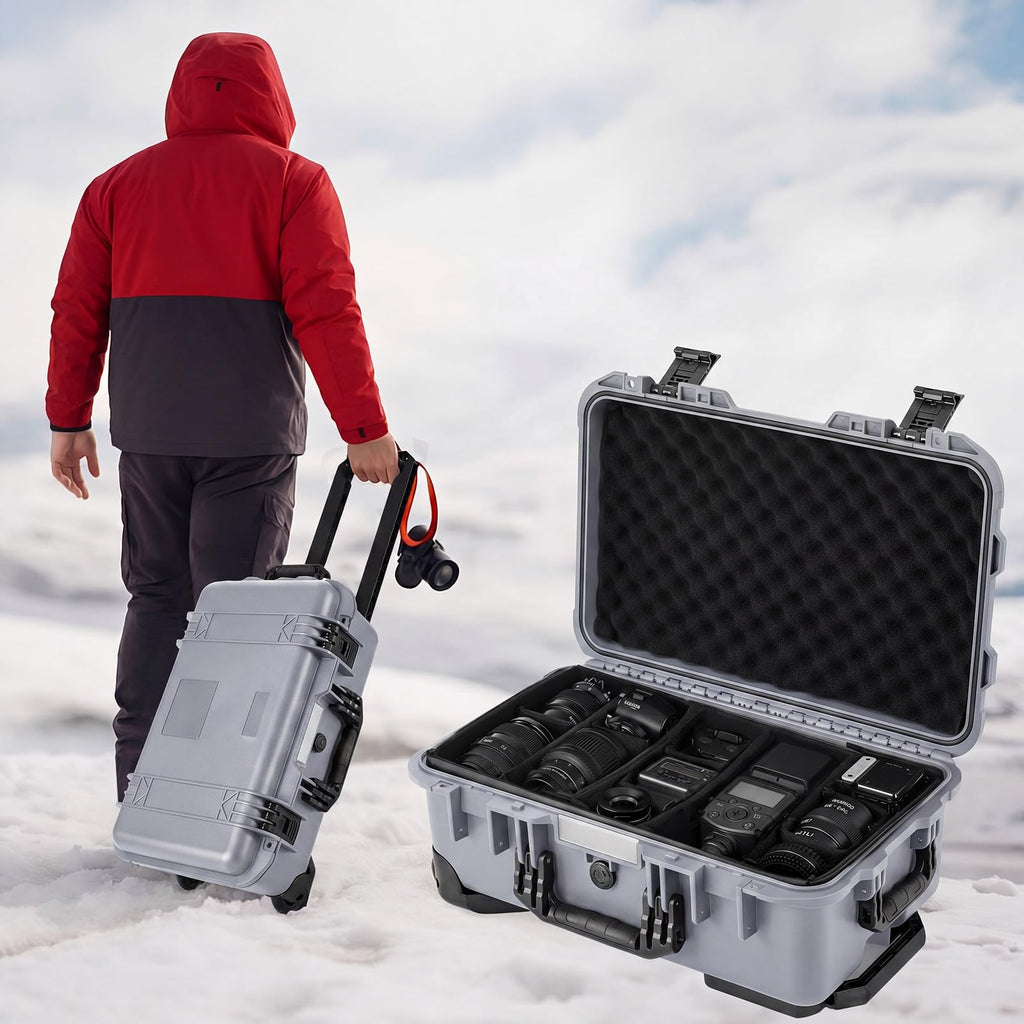 Relaxweex Rolling Camera Hard Case with 15 Padded Dividers & Wheels