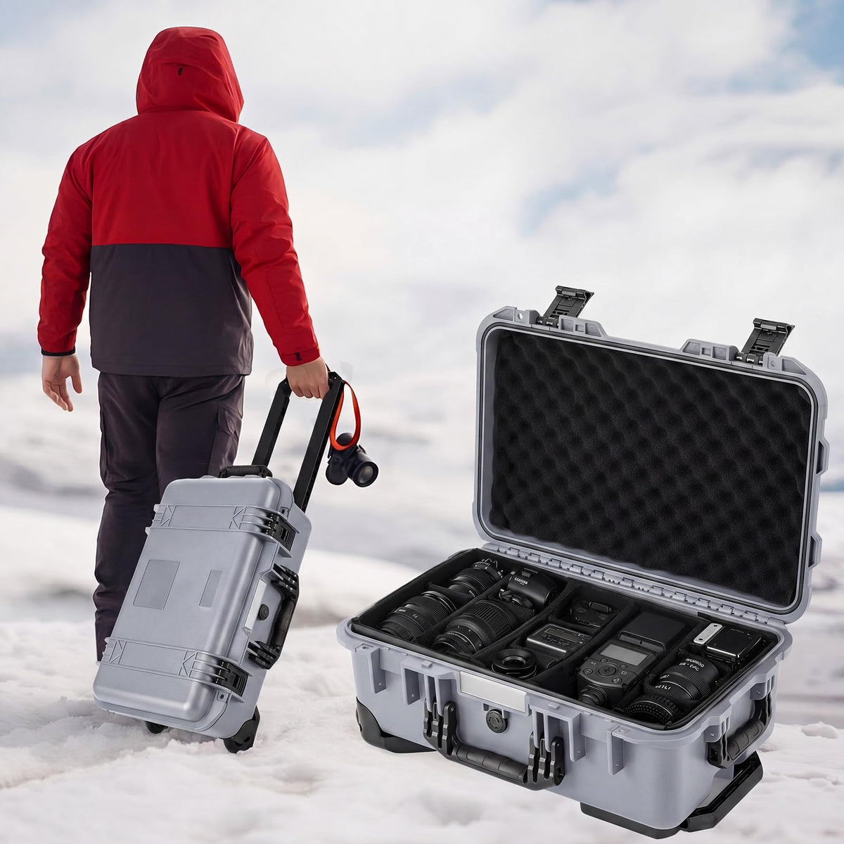 Relaxweex Rolling Camera Hard Case with 15 Padded Dividers & Wheels