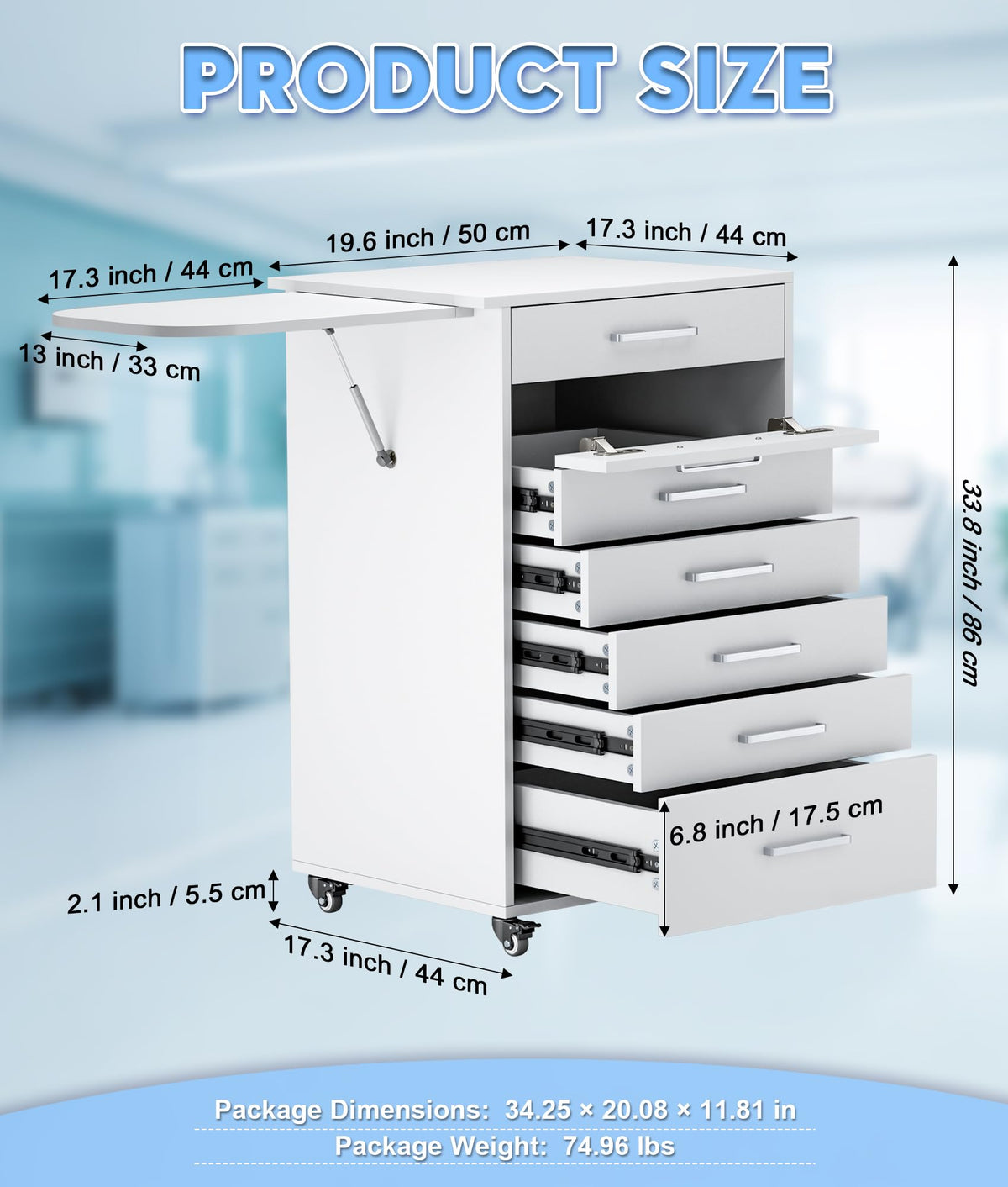 Medical Rolling Storage Crash Cart Silent Casters & 5 Drawer, Ultrasound Emergency Cart with Power Strip,IV Pole,Needle Disposal,O2 Holder, Medical Cart for Hospital, Clinic, Grey/5 Drawer