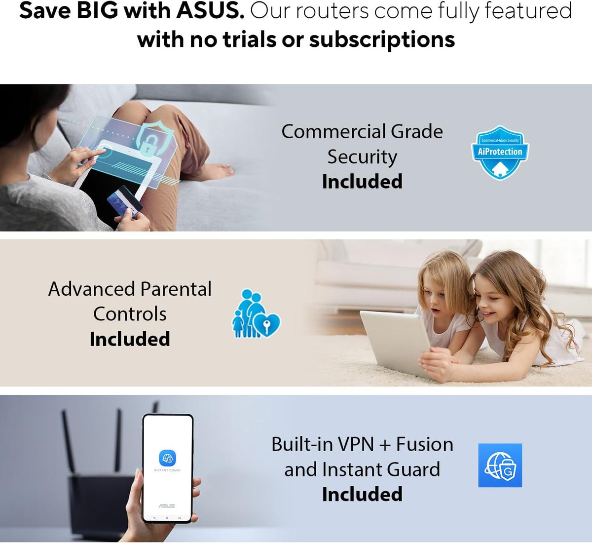 ASUS RT-AX3000S Dual Band WiFi 6 Extendable Router, Instant Guard, Parental Control Scheduling, Built-in VPN, AiMesh Compatible