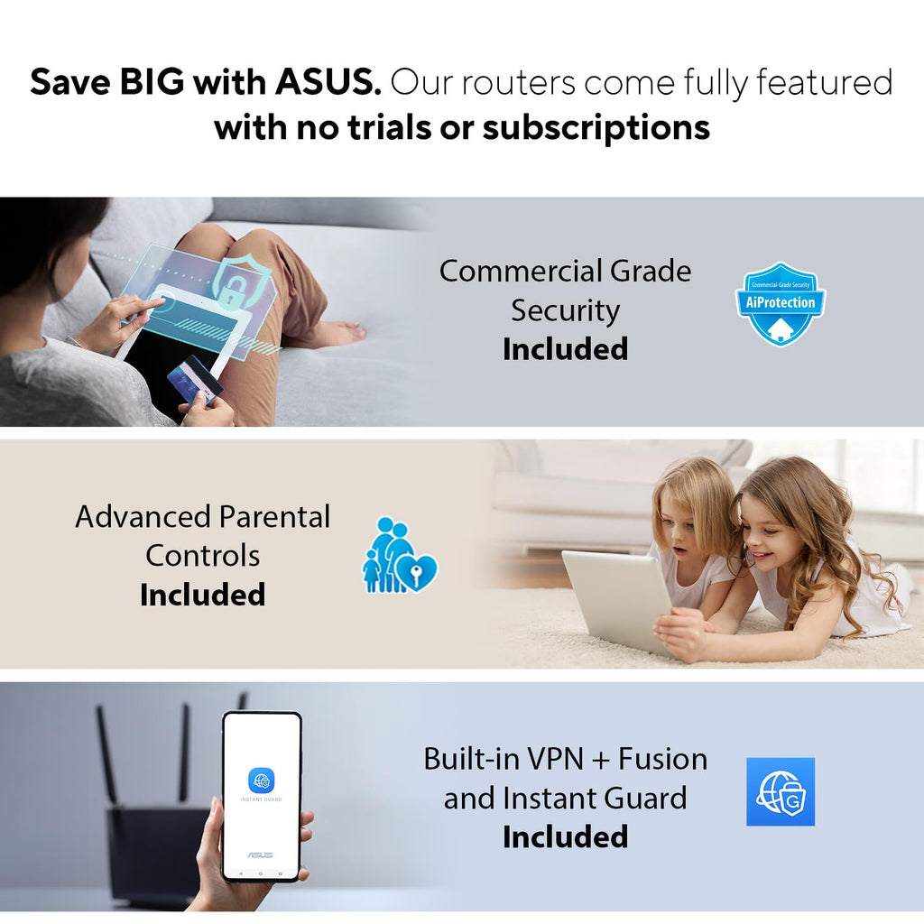 ASUS RT-AX3000S Dual Band WiFi 6 Extendable Router, Instant Guard, Parental Control Scheduling, Built-in VPN, AiMesh Compatible