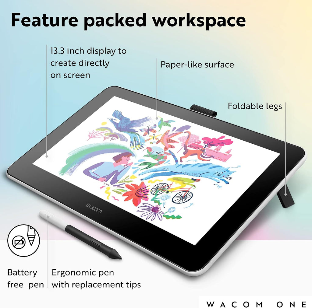 Wacom One HD Creative Pen Display, Drawing Tablet with Screen, 13.3" Graphics Monitor; Works with Mac, PC & Chromebook, Photo/Video Editing, Drawing & Education Old Gen (2019)
