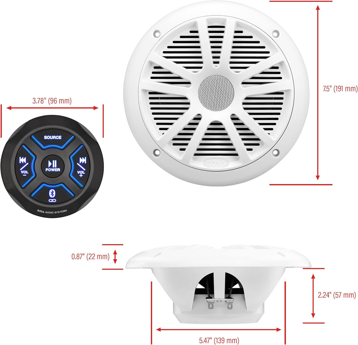 BOSS Audio Systems MG150W.6 Marine Boat Gauge Stereo, 6.5 Inch Speakers