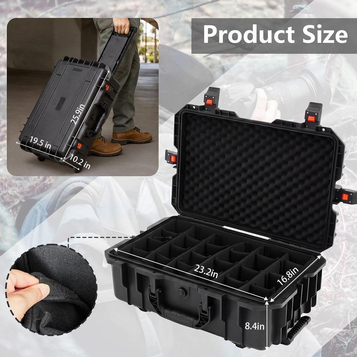 Relaxweex Rolling Camera Hard Case with 15 Padded Dividers & Wheels
