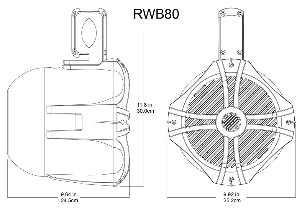 Rockville RWB90B Black 8" 2-Way 4-Ohm Marine Wakeboard Tower Speakers Pair
