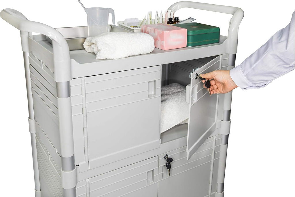 JaboEquip Larger Commercial Heavy Duty Hospital Cart, Lockable Medical Cart with 2 Doors for Hospital Clinic Medical Healthcare, JBG-3D2, Off-White