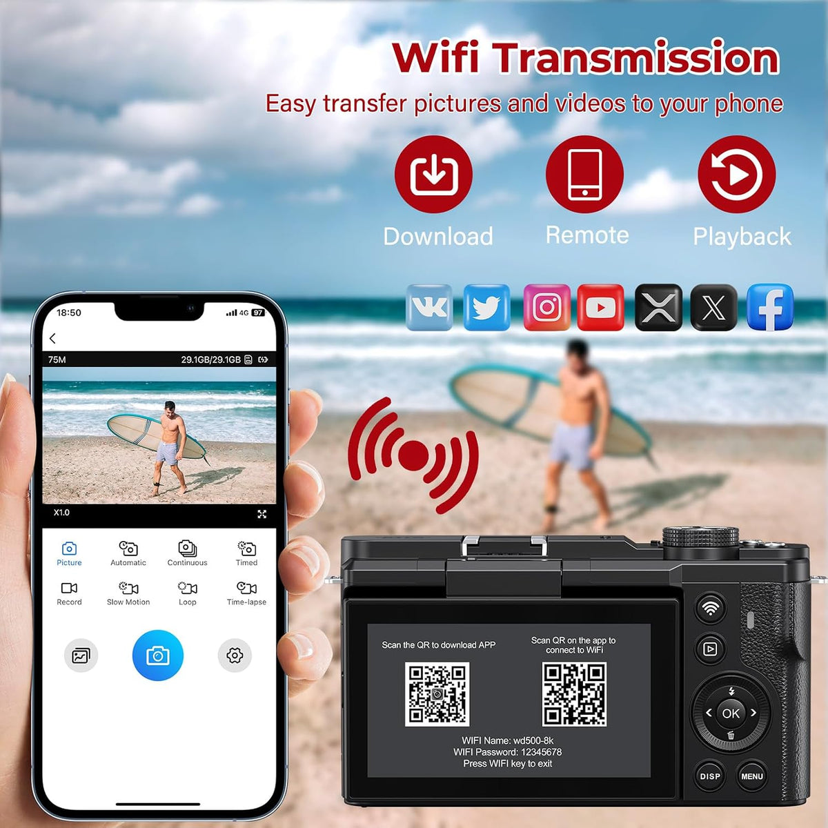8K Digital Cameras for Photography 88MP WiFi UHD Autofocus Vlogging Camera