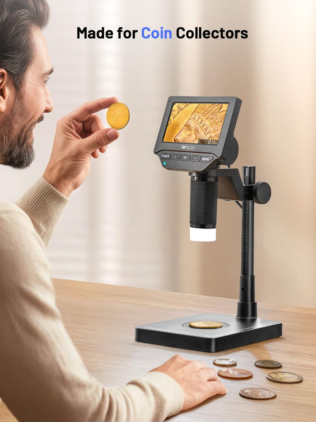 TOMLOV Coin Microscope with Weighing Scale, 7" Digital Magnifier DM4W Max