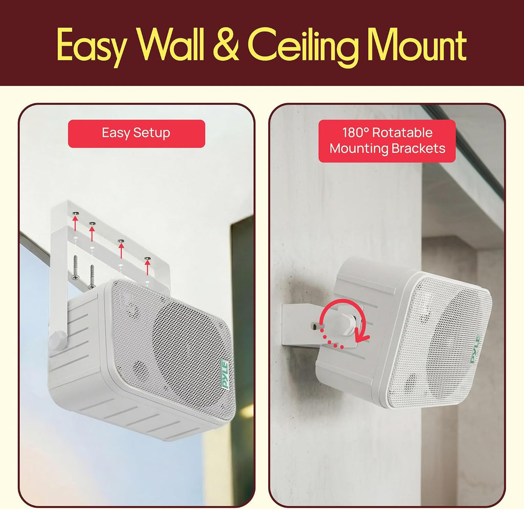 Dual Waterproof Outdoor Speaker System - 6.5 Inch Pair of Weatherproof Wall/Ceiling Mounted Speakers w/Heavy Duty Grill, Universal Mount - for Use in the Pool, Patio, Indoor - Pyle PDWR50W (White)
