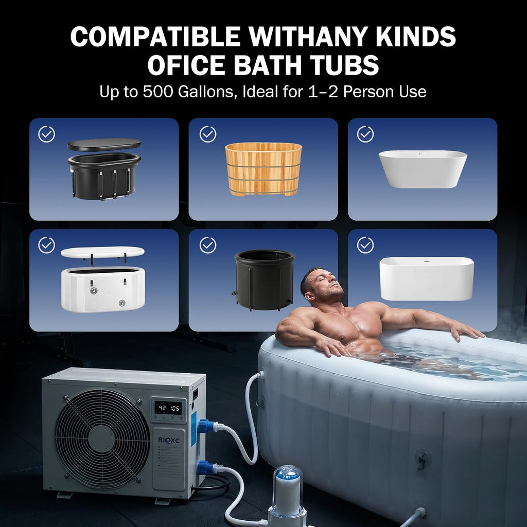 1-1/2 HP Cold Plunge Chiller, 500 Gallon Cold & Heat Ice Bath Water Chiller for Cold Plunge Tubs, 42â105Â°F for Cold & Heat Therapy Recovery, Fast Cooling, Detachable Control Panel