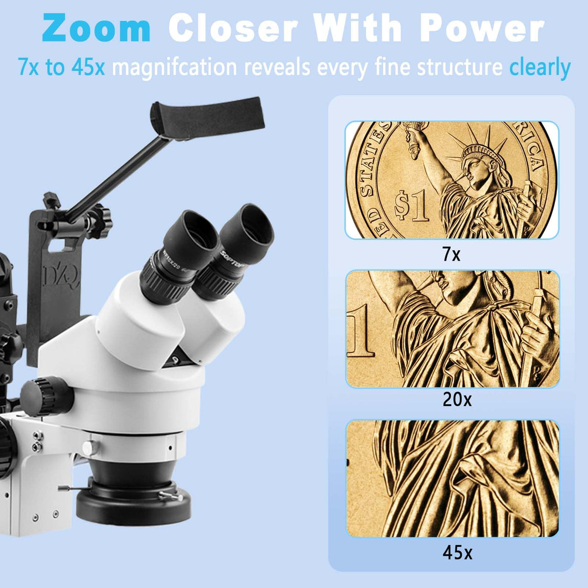 DZQ ZQ-1 Multi-Directional Microscope 7X-45X Magnification 0.5X Barlow Lens