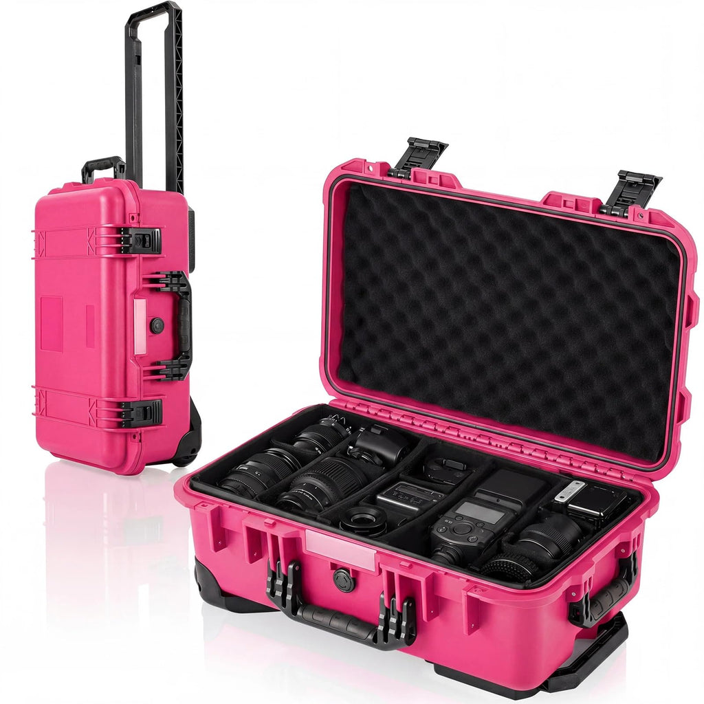 Relaxweex Rolling Camera Hard Case with 15 Padded Dividers & Wheels
