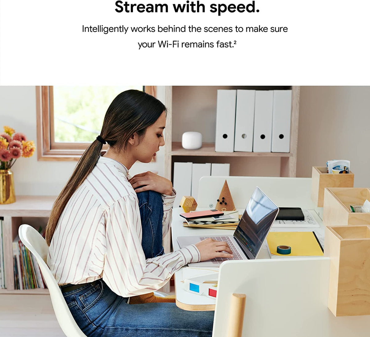 Nest WiFi Router with 1 Point - Mesh for Wireless Internet Wi-Fi Extender Smart Speaker Works and Google Home Systems Snow