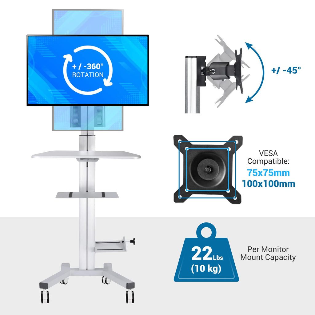 AW NexusX Commander Mobile Computer Cart Medical Rolling PC Stand Desk
