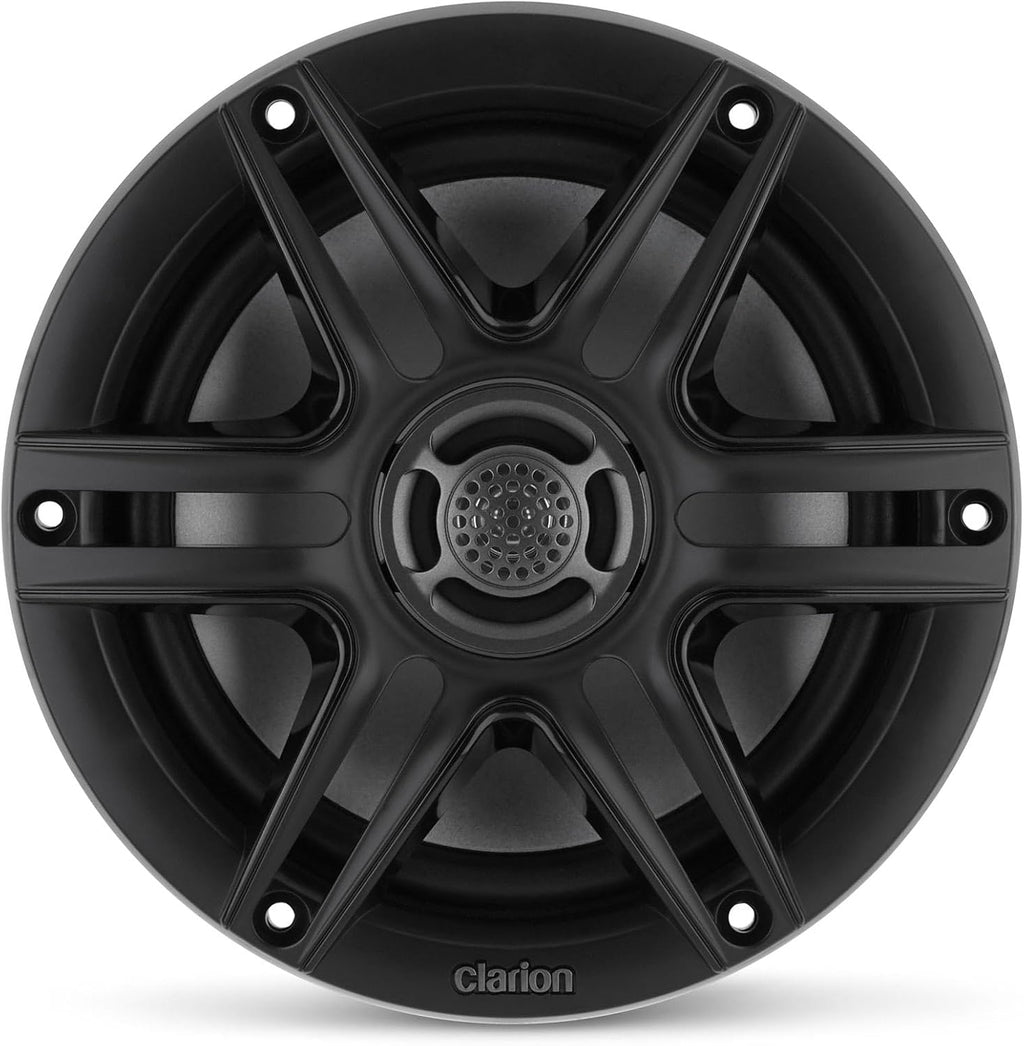 Clarion CMS-651-SWB 6.5-inch Coaxial Marine Speakers 30W RMS Power handling 1/2-inch (13 mm) Polymer Dome Tweeter Includes White & Black Sport Grilles