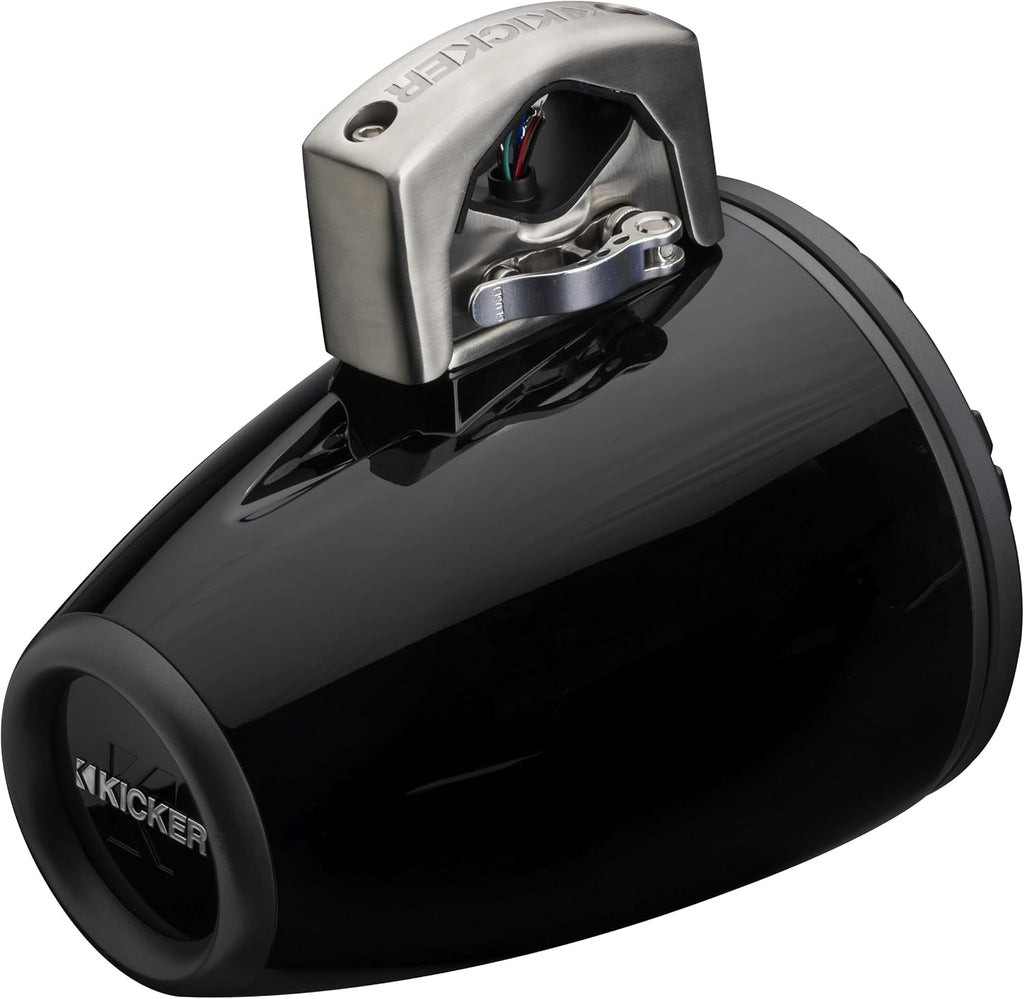 KICKER 51KMTCXL8 8" RGB LED Horn Loaded Compression Driver Marine Tower Speakers, Pair, Black