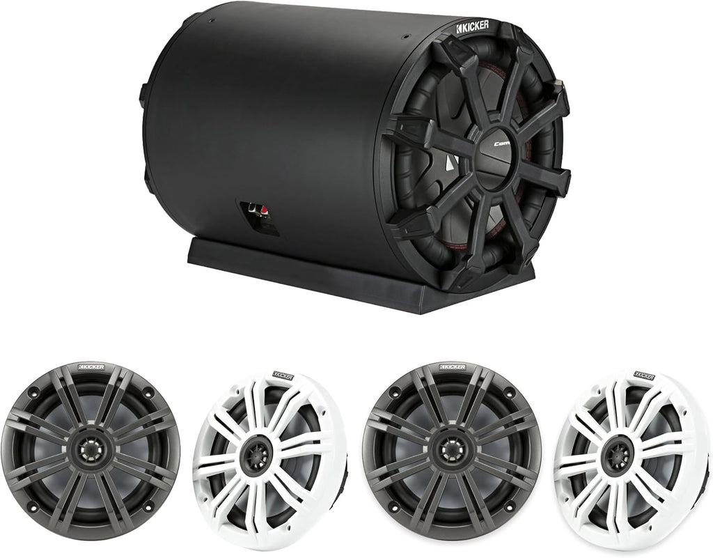 KICKER KM654 6.5in Marine Speakers 4 Pack w/ TB10 Subwoofer