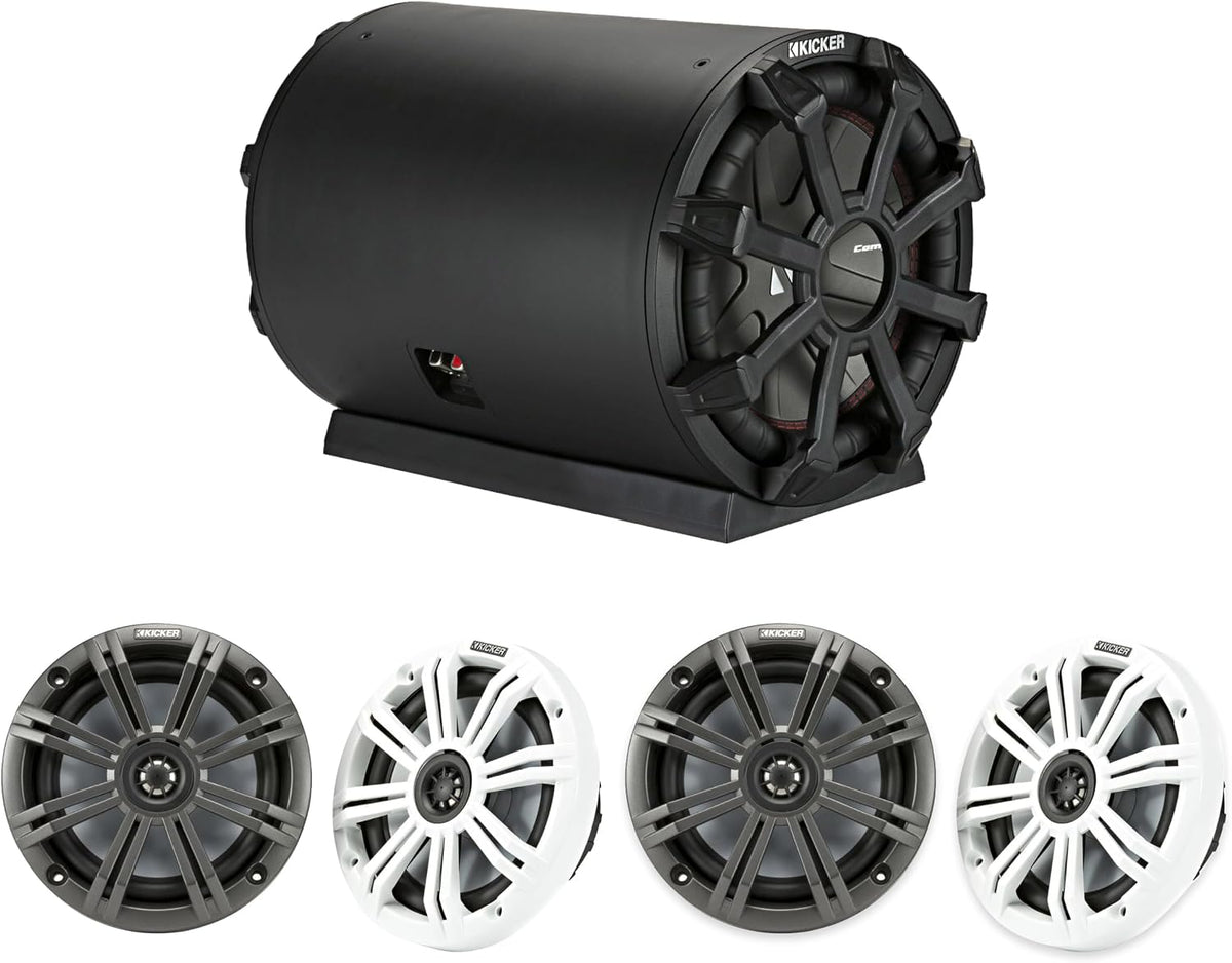 KICKER KM654 6.5in Marine Speakers 4 Pack w/ TB10 Subwoofer
